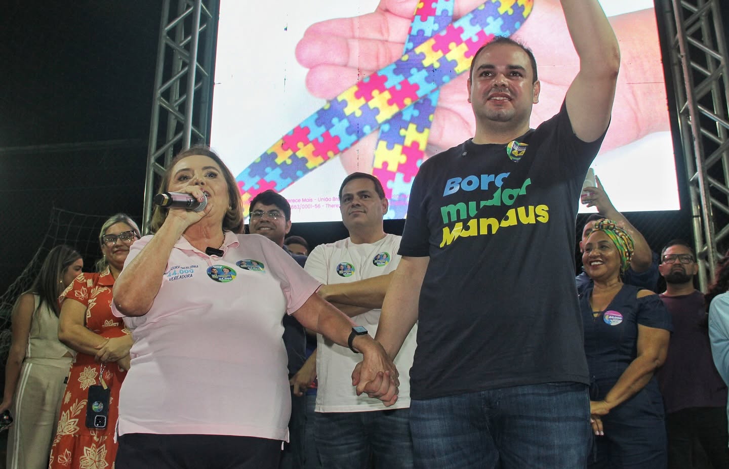 Therezinha Ruiz ao lado de Roberto Cidade em evento de inclusão